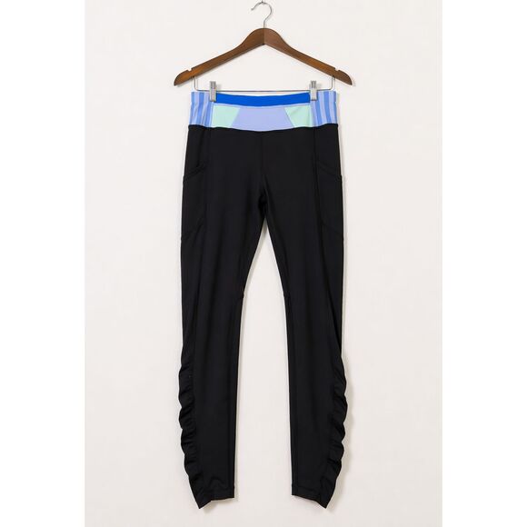 lululemon athletica Pants - Lululemon Speed Tight Leggings Ruched Size 8 Black Blue Green Band Athleisure